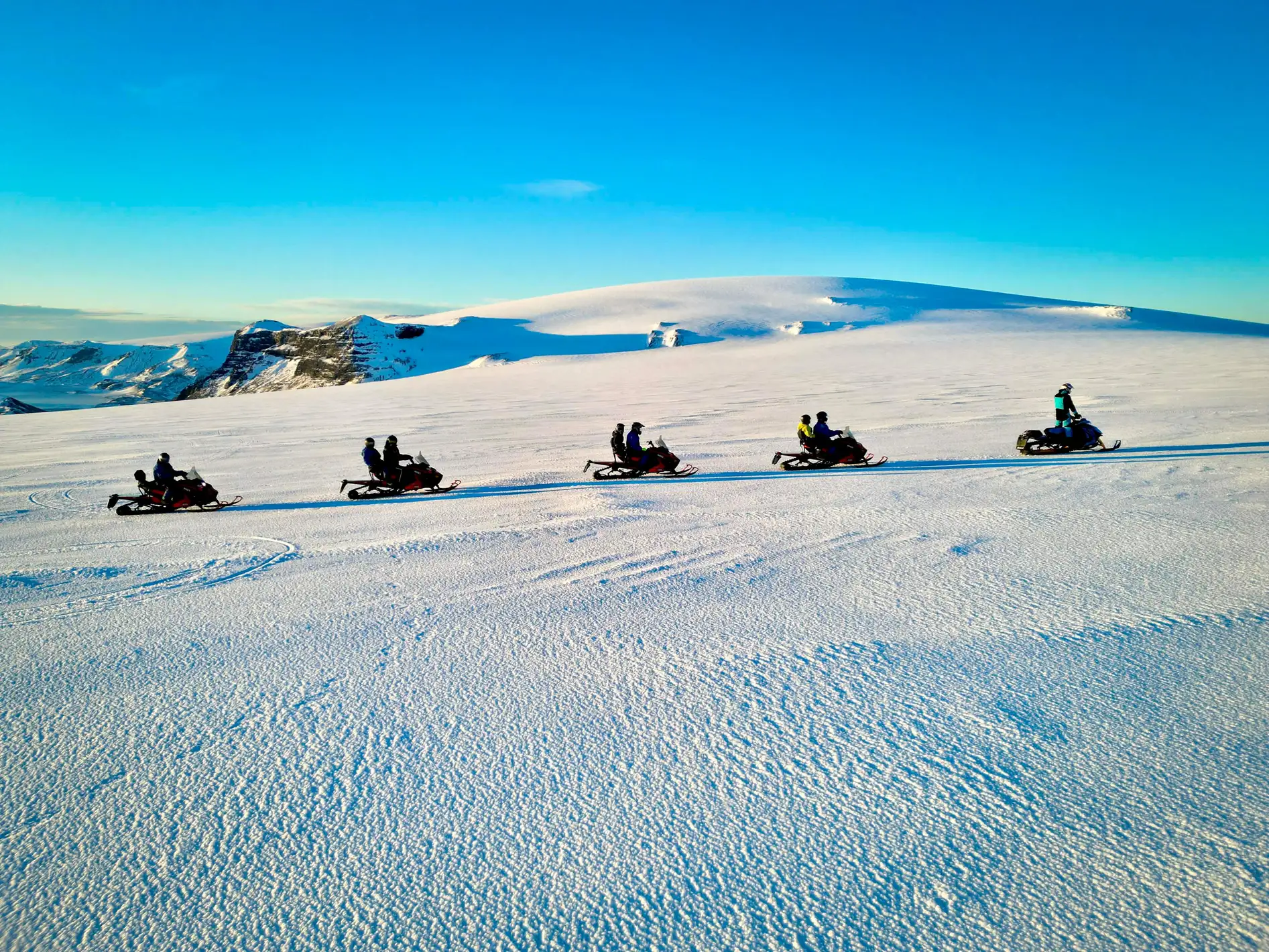 Snowmobiles on a glacier in Iceland